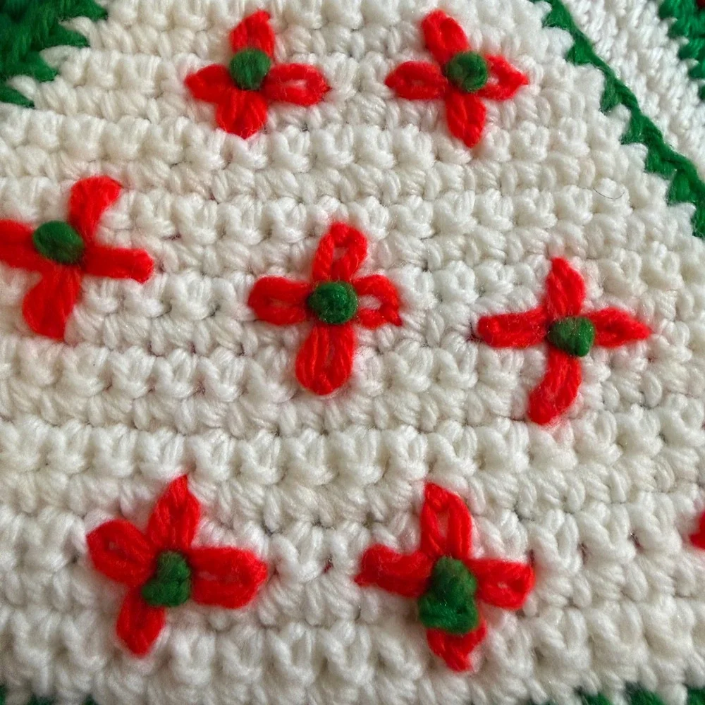 Vintage Crochet‎ Christmas Tree Trivet Pot Holder Set Handmade Holiday Kitchen
